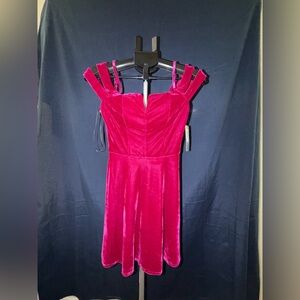 BCX Velvet Party Dress Hot Pink XS Fit & Flare Holiday Formal